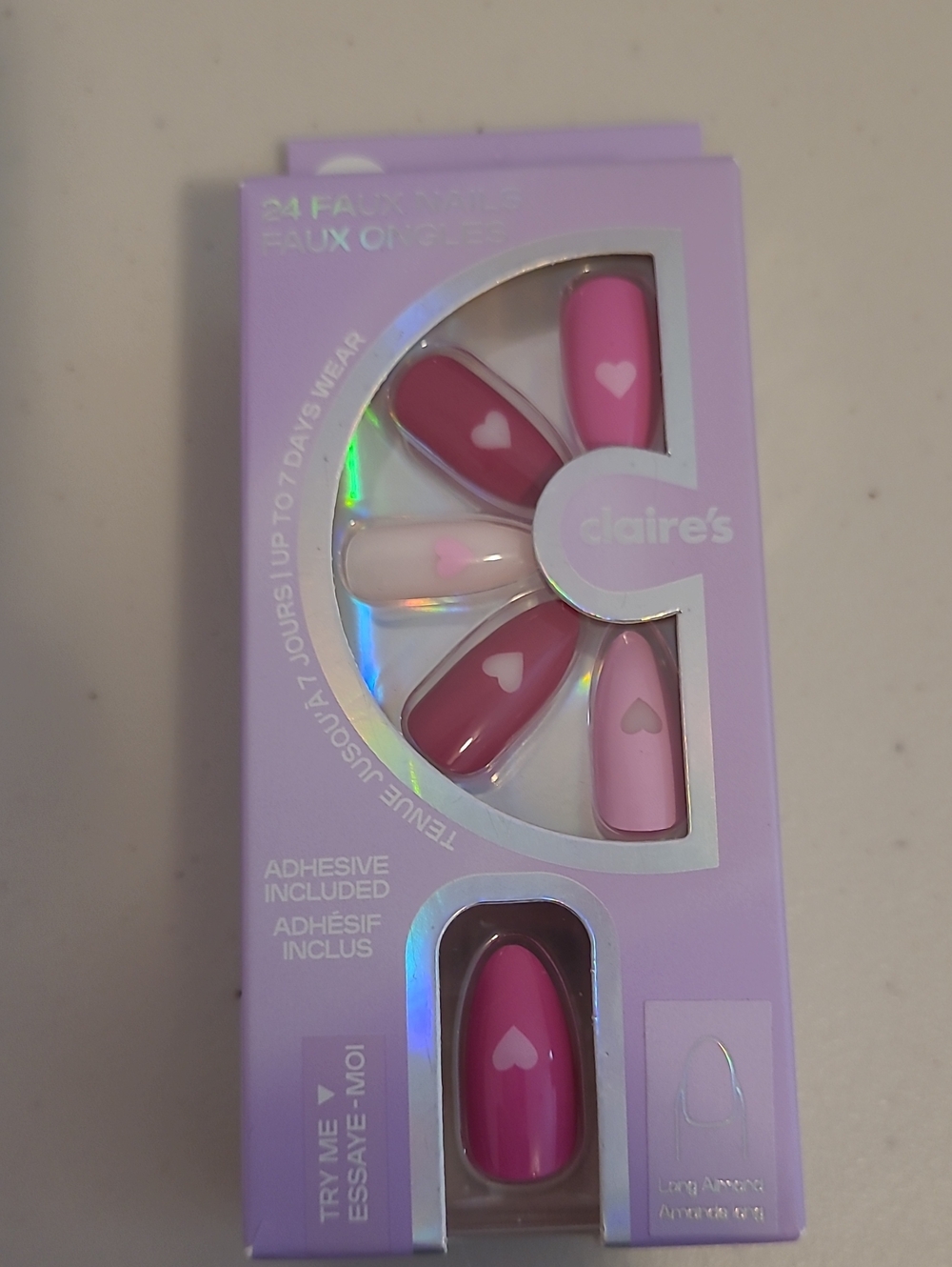 Claire's Pink Heart Accent Faux Nails - Assorted Pink Tones